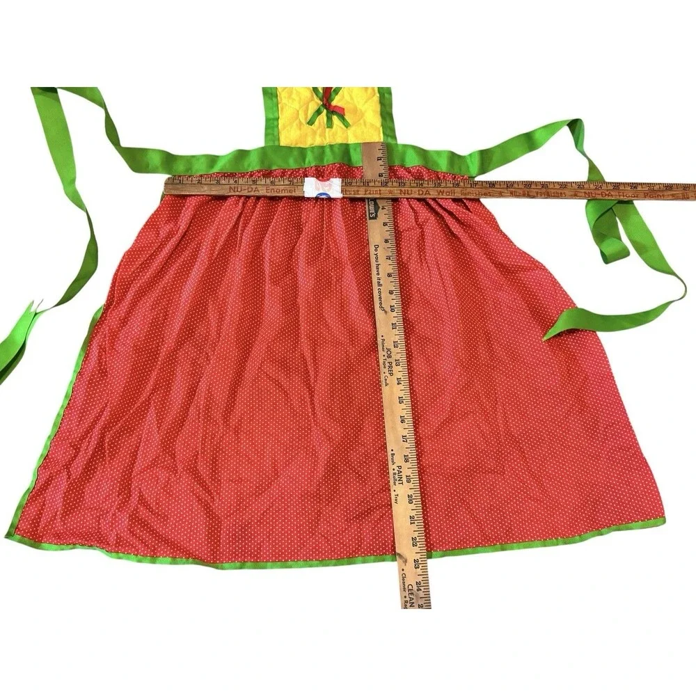 Judy’s Things,VTG Quilted Apron Yellow Red Polka Dots- Red Flowers Bouquet 80s